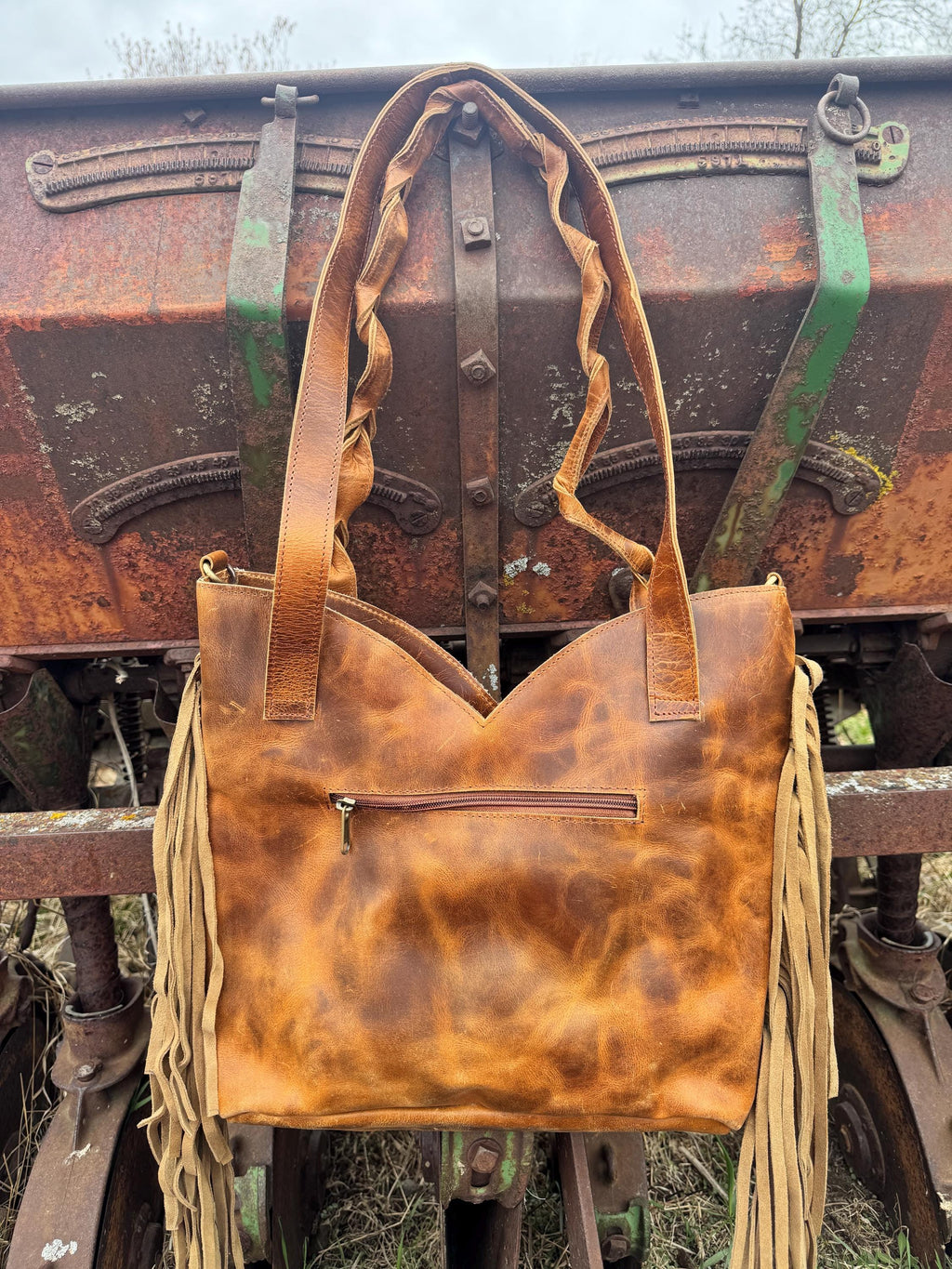 Turquoise Gypsy Leather Fringe Tote Bag by Double B