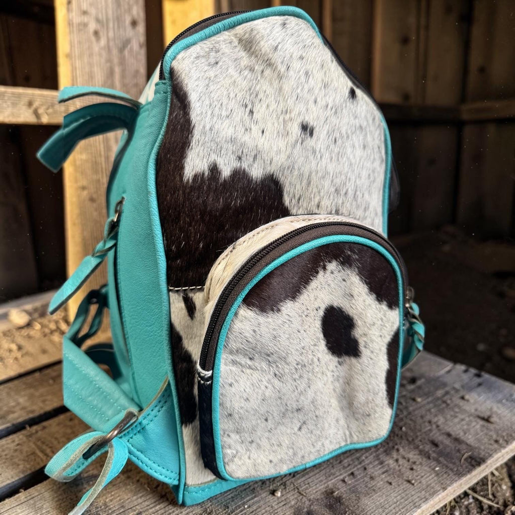 Genuine Cowhide Leather Checkered Backpack