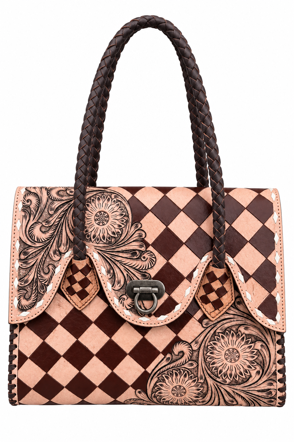 Western Genuine Leather Checkered Handbag by Double B
