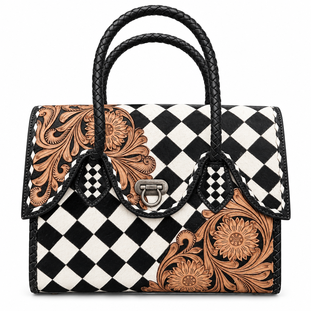 Western Genuine Leather Checkered Handbag by Double B
