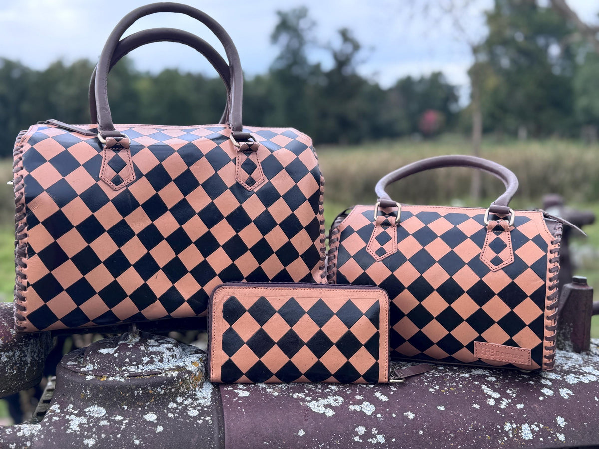 Caramel Espresso Checkered Leather Speedy Purse with Optional Wallet