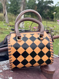 Caramel Espresso Checkered Leather Speedy Purse with Optional Wallet