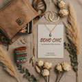 Boho Style Guide PDF cover - layered jewelry and accessories flat lay