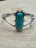 Western Cuff Bracelet Silver Tone Faux Turquoise Rectangle Stone